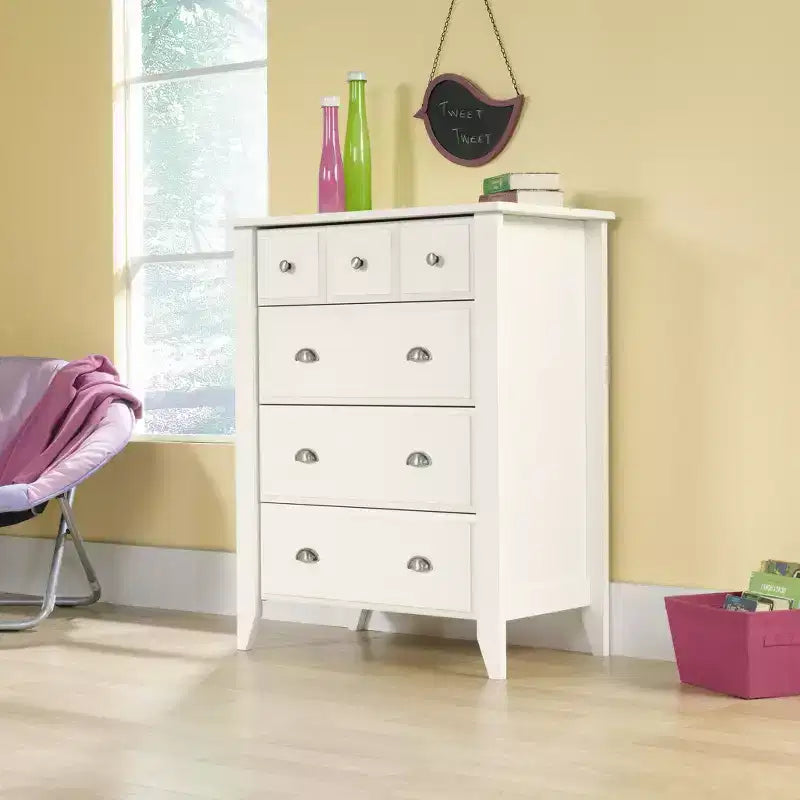 8,25 po H Commode verticale en bois composite avec 4 tiroirs au fini blanc