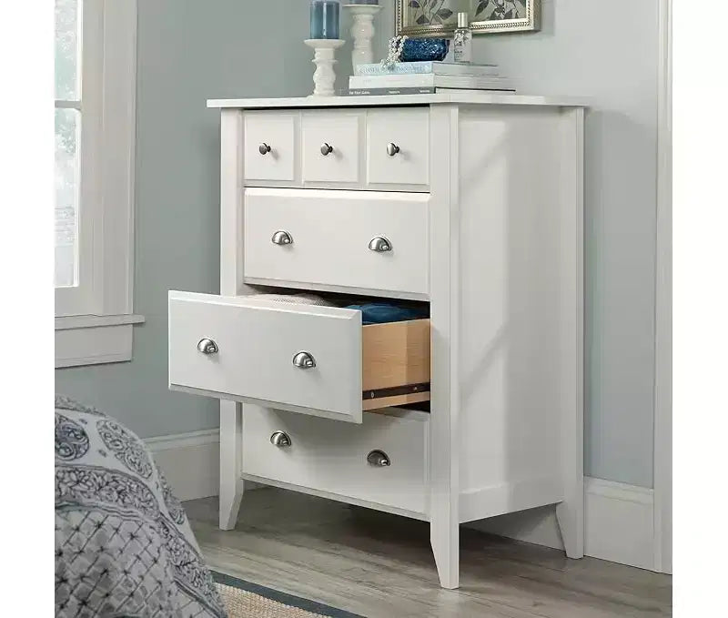 8,25 po H Commode verticale en bois composite avec 4 tiroirs au fini blanc