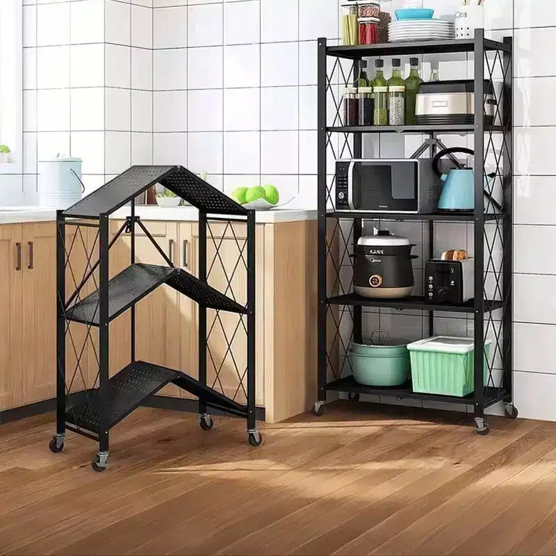 Étagère de rangement à 5 niveaux avec roulettes, rayonnage métallique pliable, présentoir, aucun assemblage requis, pour garage, cuisine, sous-sol, garde-manger