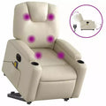 vidaXL Electric Massage Recliner Chair - Cream Faux Leather Stand-up Armchair with Vibration Massage, Power Lift, Cup Holders for Living Room Comfort
