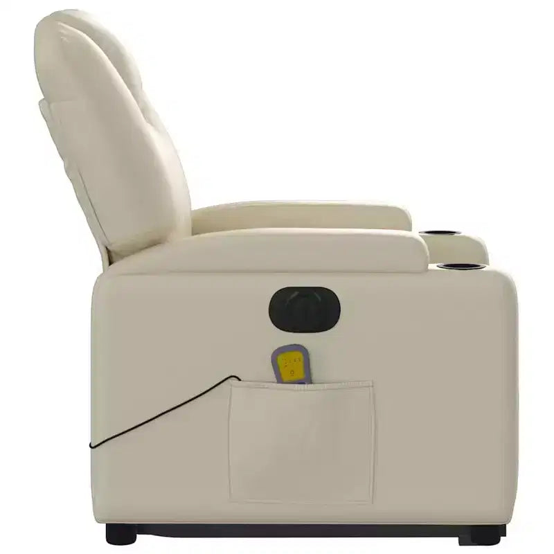 Fauteuil de massage électrique inclinable - Fauteuil releveur crème en similicuir avec massage vibrant, inclinaison électrique, porte-gobelets pour le confort du salon