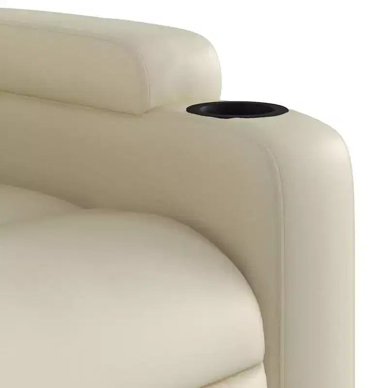 Fauteuil de massage électrique inclinable - Fauteuil releveur crème en similicuir avec massage vibrant, inclinaison électrique, porte-gobelets pour le confort du salon