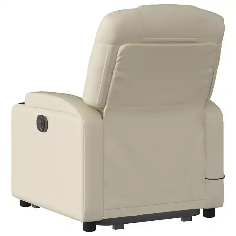 Electric Massage Recliner Chair - Cream Faux Leather Stand-up Armchair with Vibration Massage, Power Lift, Cup Holders for Living Room Comfort
