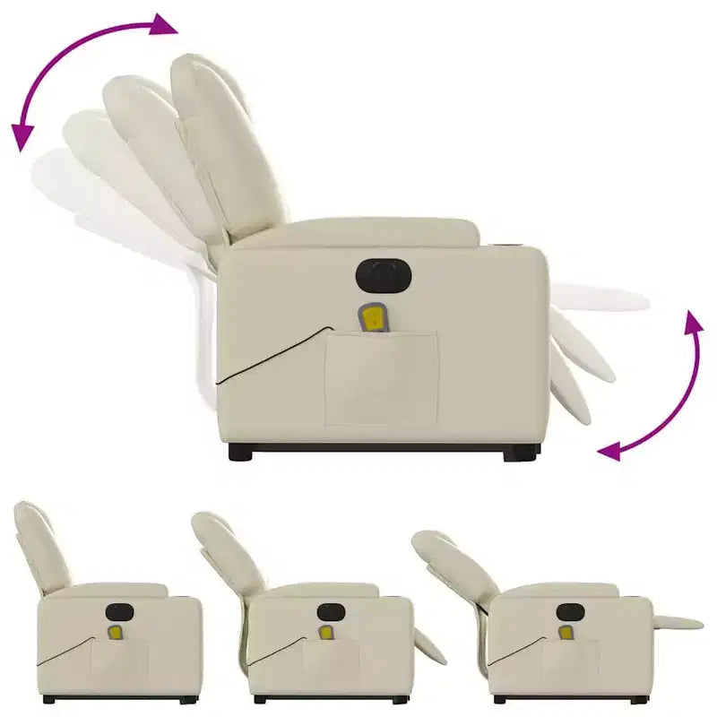 Fauteuil de massage électrique inclinable - Fauteuil releveur crème en similicuir avec massage vibrant, inclinaison électrique, porte-gobelets pour le confort du salon