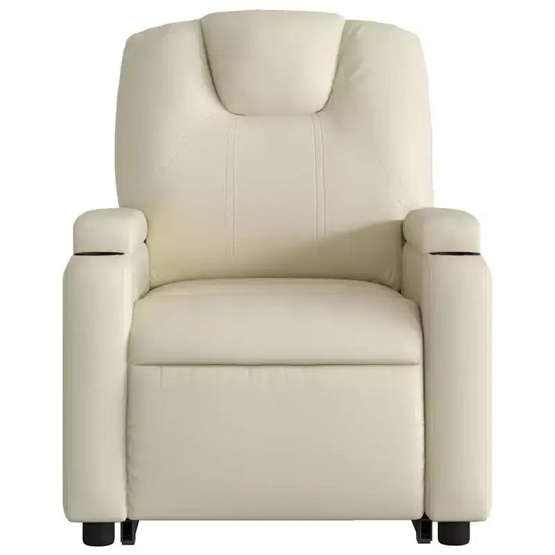 Fauteuil de massage électrique inclinable - Fauteuil releveur crème en similicuir avec massage vibrant, inclinaison électrique, porte-gobelets pour le confort du salon
