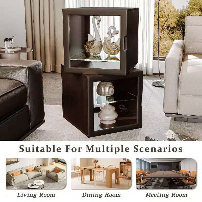 Vitrine double face en verre, meuble vitrine pour objets de collection, vitrine décorative en verre avec étagères réglables pour le salon