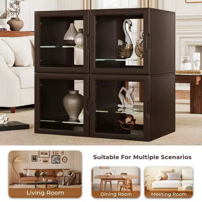 Vitrine double face en verre, meuble vitrine pour objets de collection, vitrine décorative en verre avec étagères réglables pour le salon