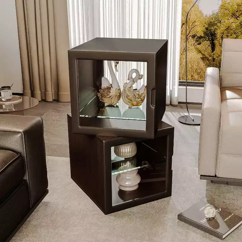 Dual-Sided Glass Display Cabinet, Curio Cabinet for Collectibles, Glass Decor Case with Adjustable Shelves for Showcase Living Room
