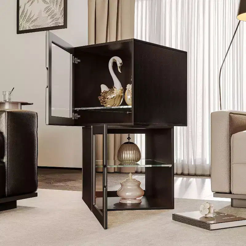 Vitrine double face en verre, meuble vitrine pour objets de collection, vitrine décorative en verre avec étagères réglables pour le salon