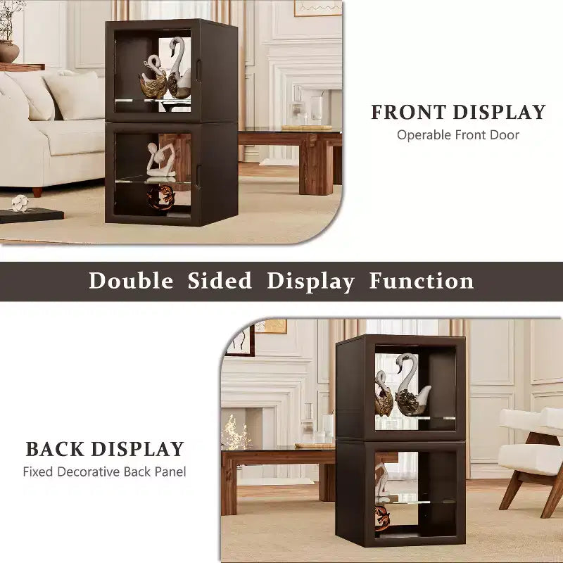 Vitrine double face en verre, meuble vitrine pour objets de collection, vitrine décorative en verre avec étagères réglables pour le salon