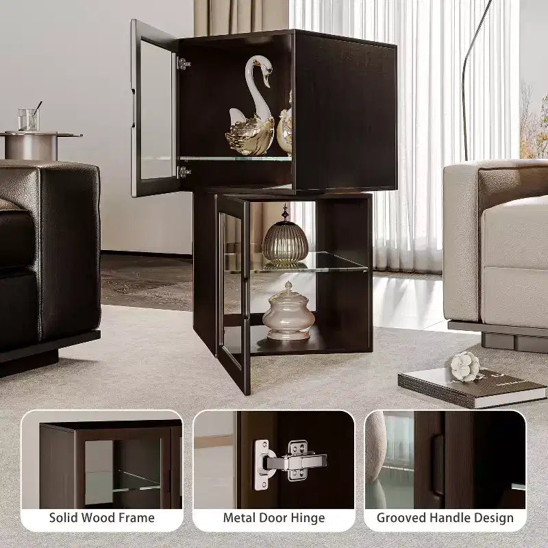 Vitrine double face en verre, meuble vitrine pour objets de collection, vitrine décorative en verre avec étagères réglables pour le salon