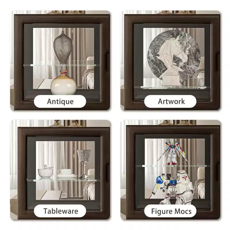 Vitrine double face en verre, meuble vitrine pour objets de collection, vitrine décorative en verre avec étagères réglables pour le salon
