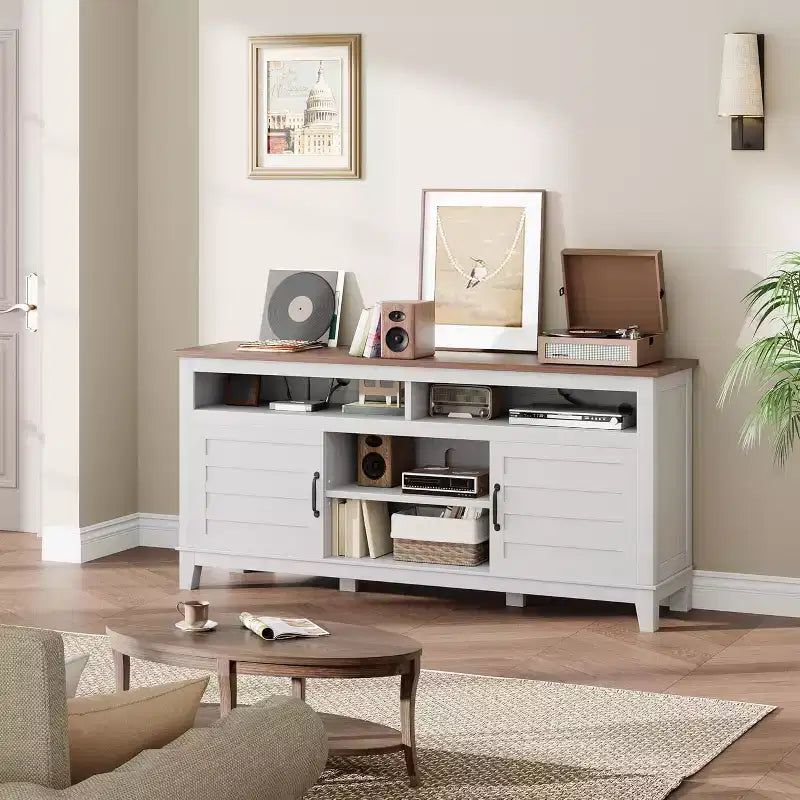 65 Modern TV Stand | Semi-Open Double Doors & 8 Compartments | 3 Adjustable Shelves | PB+MDF | for Living Room & Bedroom