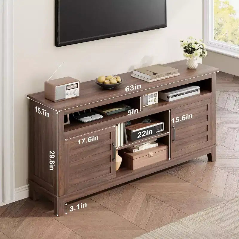 65 Modern TV Stand | Semi-Open Double Doors & 8 Compartments | 3 Adjustable Shelves | PB+MDF | for Living Room & Bedroom