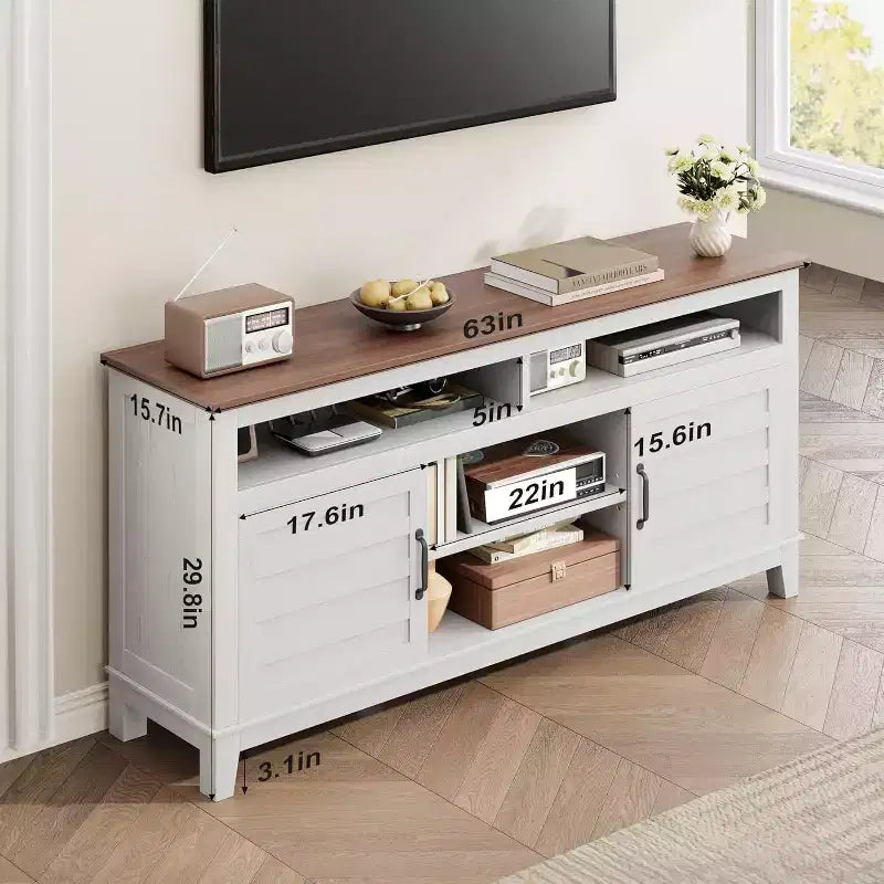 65 Modern TV Stand | Semi-Open Double Doors & 8 Compartments | 3 Adjustable Shelves | PB+MDF | for Living Room & Bedroom