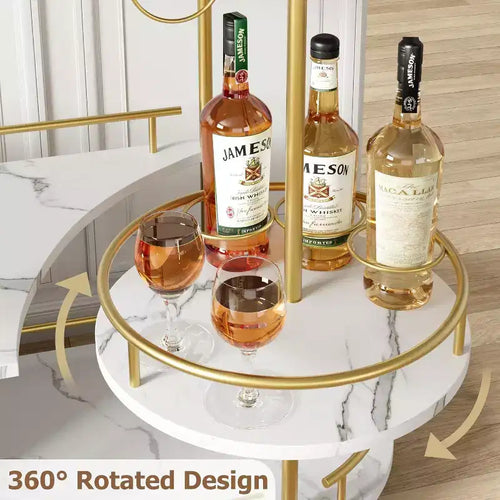 4-Tier Bar Cart with Wine Rack and Glass Holder, Mobile Serving Cart on Wheels for Kitchen Dining Living Room, Gold+White