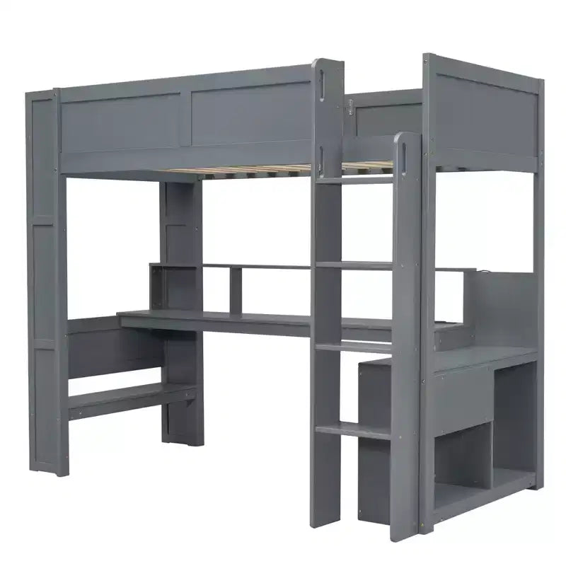 Ultimate Gaming Loft Bed with LED Desk, Charging Station & Built-in Storage