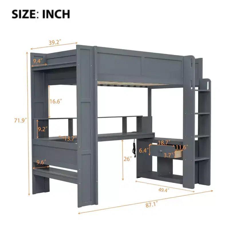 Ultimate Gaming Loft Bed with LED Desk, Charging Station & Built-in Storage