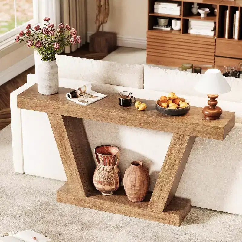 Table console de canapé de ferme à 2 niveaux de 63 po, Table étroite derrière le canapé, Table d'appoint extra-longue pour l'entrée, le foyer, le salon