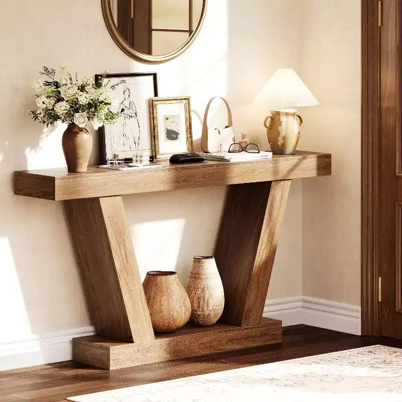 Table console de canapé de ferme à 2 niveaux de 63 po, Table étroite derrière le canapé, Table d'appoint extra-longue pour l'entrée, le foyer, le salon