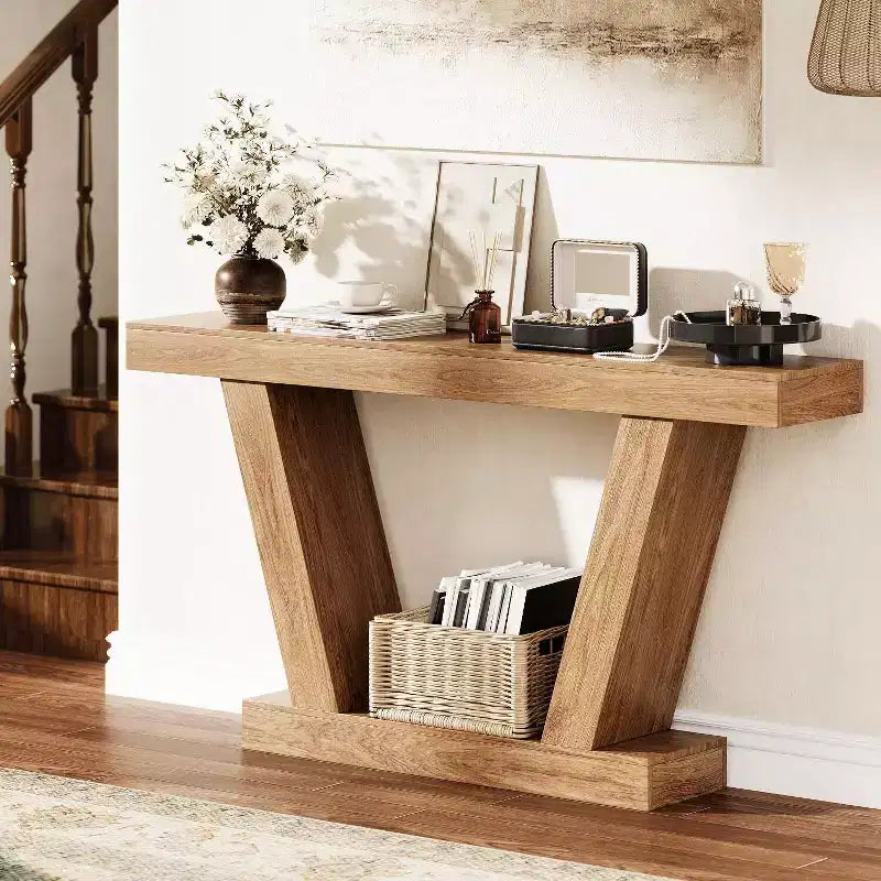 Table console de canapé de ferme à 2 niveaux de 63 po, Table étroite derrière le canapé, Table d'appoint extra-longue pour l'entrée, le foyer, le salon