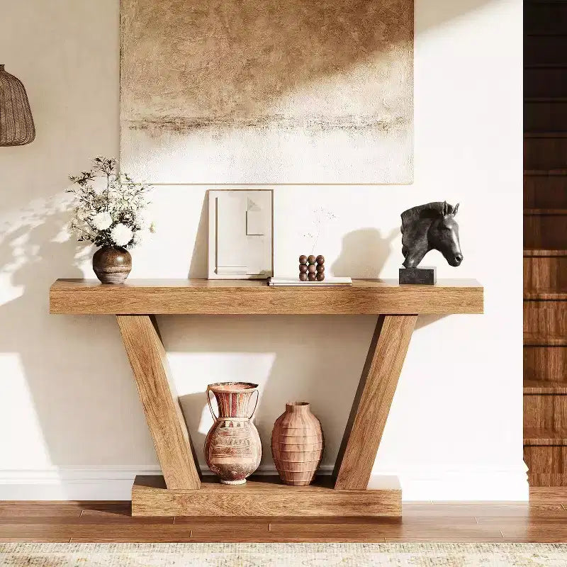 Table console de canapé de ferme à 2 niveaux de 63 po, Table étroite derrière le canapé, Table d'appoint extra-longue pour l'entrée, le foyer, le salon