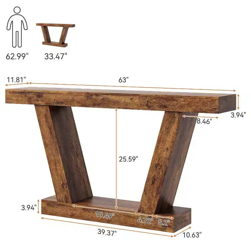 Table console de canapé de ferme à 2 niveaux de 63 po, Table étroite derrière le canapé, Table d'appoint extra-longue pour l'entrée, le foyer, le salon