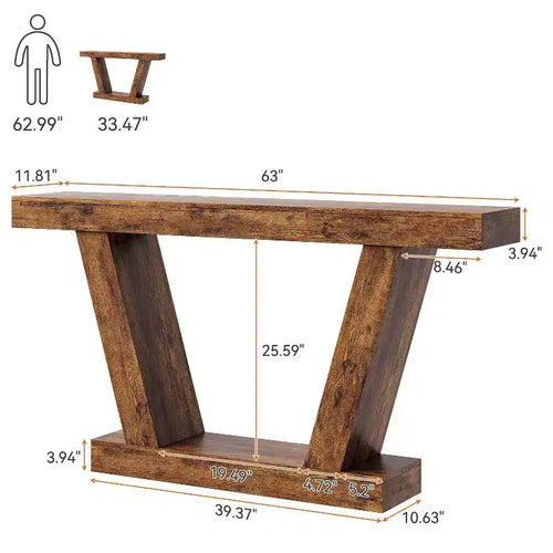Table console de canapé de ferme à 2 niveaux de 63 po, Table étroite derrière le canapé, Table d'appoint extra-longue pour l'entrée, le foyer, le salon