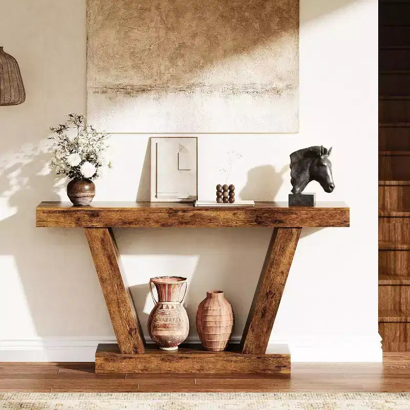 Table console de canapé de ferme à 2 niveaux de 63 po, Table étroite derrière le canapé, Table d'appoint extra-longue pour l'entrée, le foyer, le salon