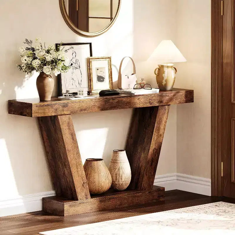 2-Tier 63 Farmhouse Console Sofa Table, Narrow Table Behind Couch Sofa, Extra-Long Accent Entryway Table for Hallway, Foyer, Living Room