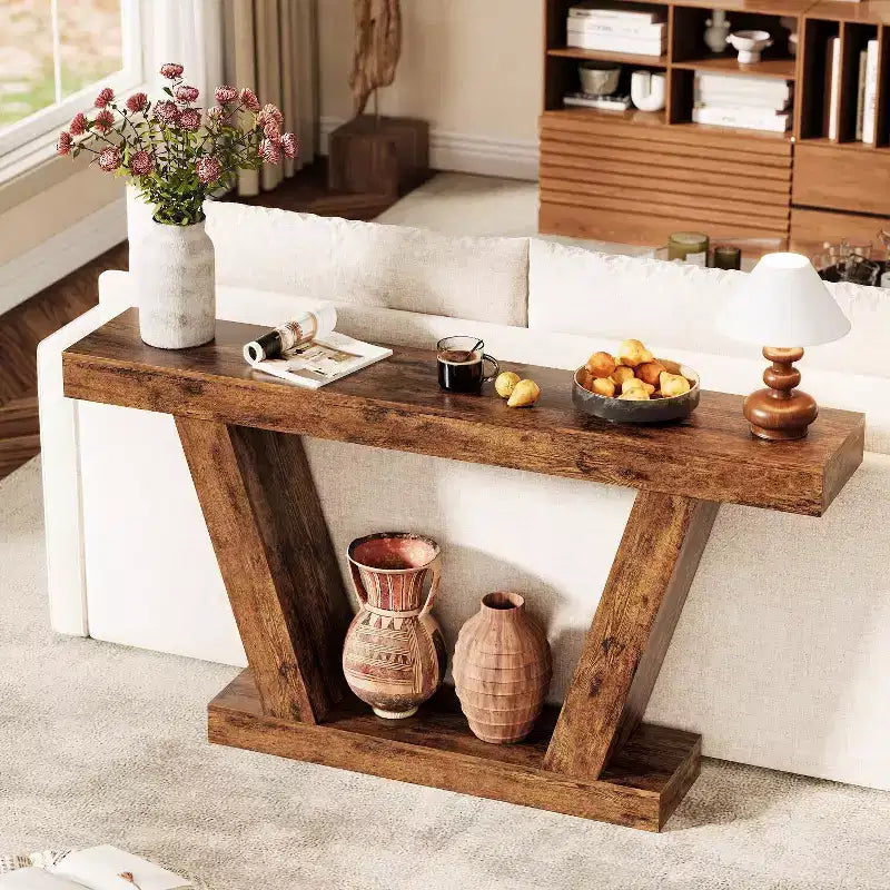 Table console de canapé de ferme à 2 niveaux de 63 po, Table étroite derrière le canapé, Table d'appoint extra-longue pour l'entrée, le foyer, le salon