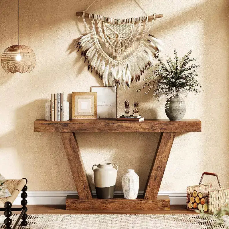 Table console de canapé de ferme à 2 niveaux de 63 po, Table étroite derrière le canapé, Table d'appoint extra-longue pour l'entrée, le foyer, le salon