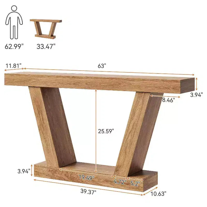 Table console de canapé de ferme à 2 niveaux de 63 po, Table étroite derrière le canapé, Table d'appoint extra-longue pour l'entrée, le foyer, le salon