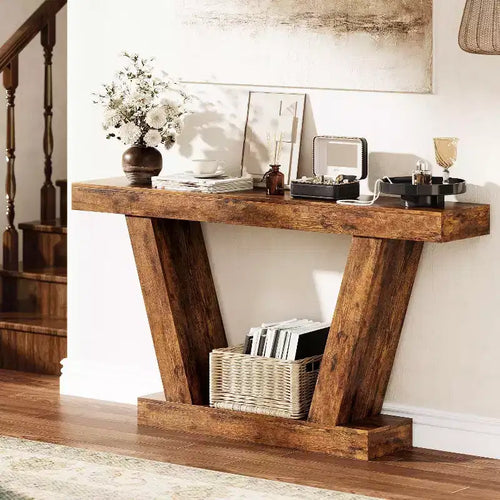2-Tier 63 Farmhouse Console Sofa Table, Narrow Table Behind Couch Sofa, Extra-Long Accent Entryway Table for Hallway, Foyer, Living Room