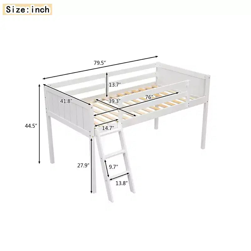 Lit mezzanine bas pour enfants, cadre de lit mezzanine junior en bois avec échelle pour filles garçons adolescents