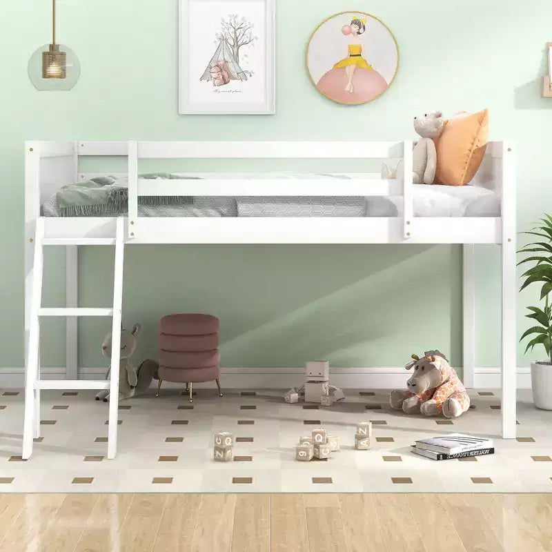 Lit mezzanine bas pour enfants, cadre de lit mezzanine junior en bois avec échelle pour filles garçons adolescents