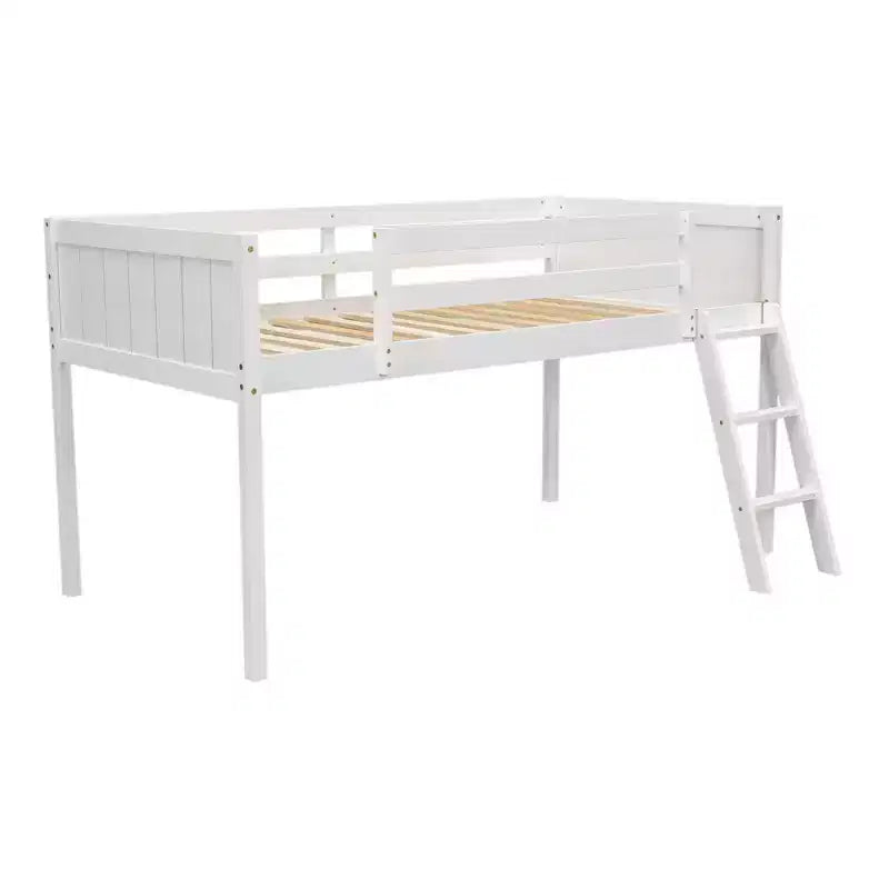 Lit mezzanine bas pour enfants, cadre de lit mezzanine junior en bois avec échelle pour filles garçons adolescents