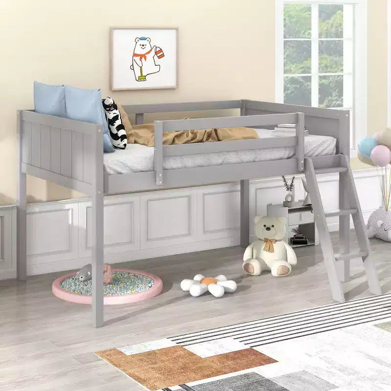 Lit mezzanine bas pour enfants, cadre de lit mezzanine junior en bois avec échelle pour filles garçons adolescents