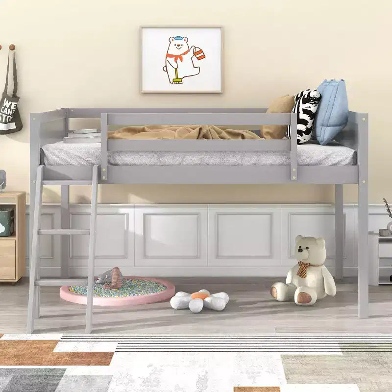 Lit mezzanine bas pour enfants, cadre de lit mezzanine junior en bois avec échelle pour filles garçons adolescents