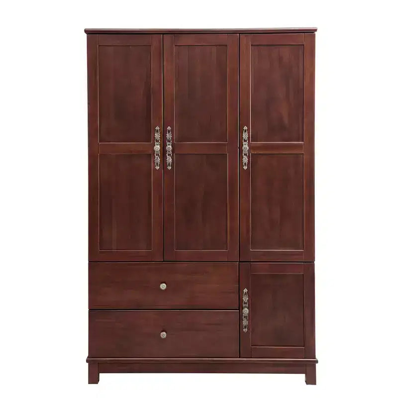 Keloyid Seusar Brownish Yellow Wood 46.3 in. Armoire with 2 Drawers, Hanging Rod and Shelves