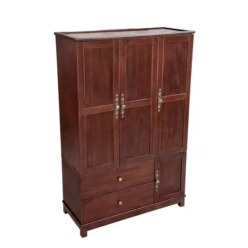 Brownish Yellow Wood 46.3 in. Armoire with 2 Drawers, Hanging Rod and Shelves