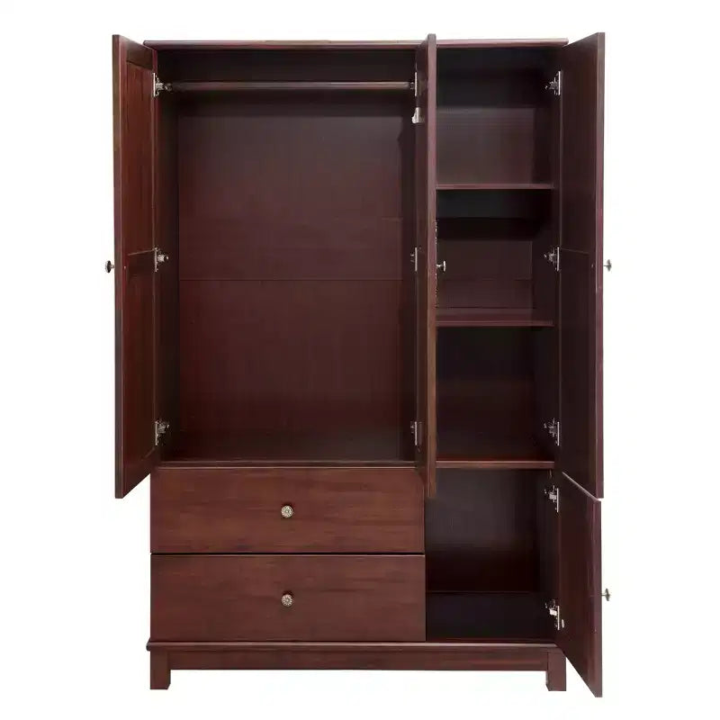 Armoire de 117,6 cm en bois jaune brunâtre avec 2 tiroirs, une tringle de suspension et des étagères
