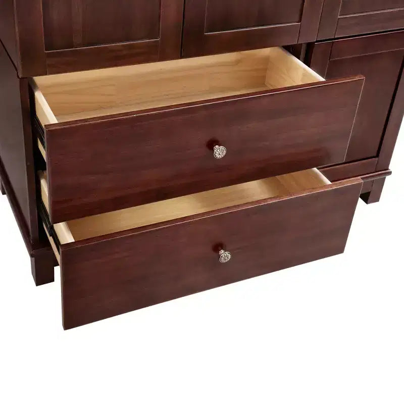 Armoire de 117,6 cm en bois jaune brunâtre avec 2 tiroirs, une tringle de suspension et des étagères