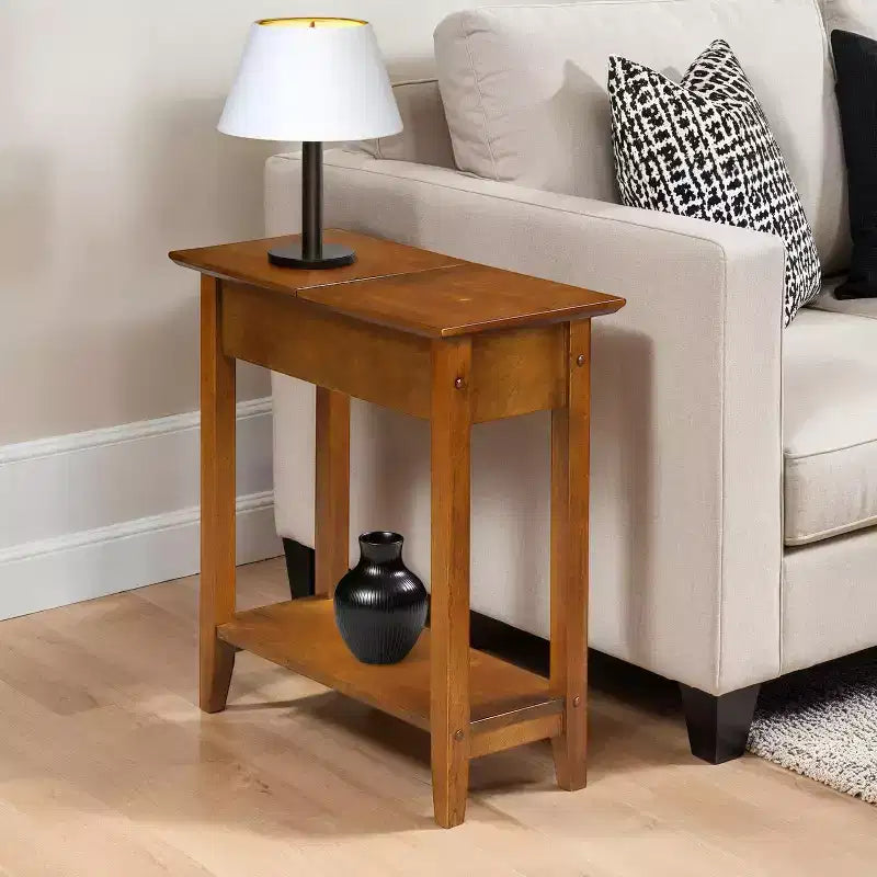 HomeStock 24 in.H Brown Color Wedge Wood Table Top End Table 1 -piece