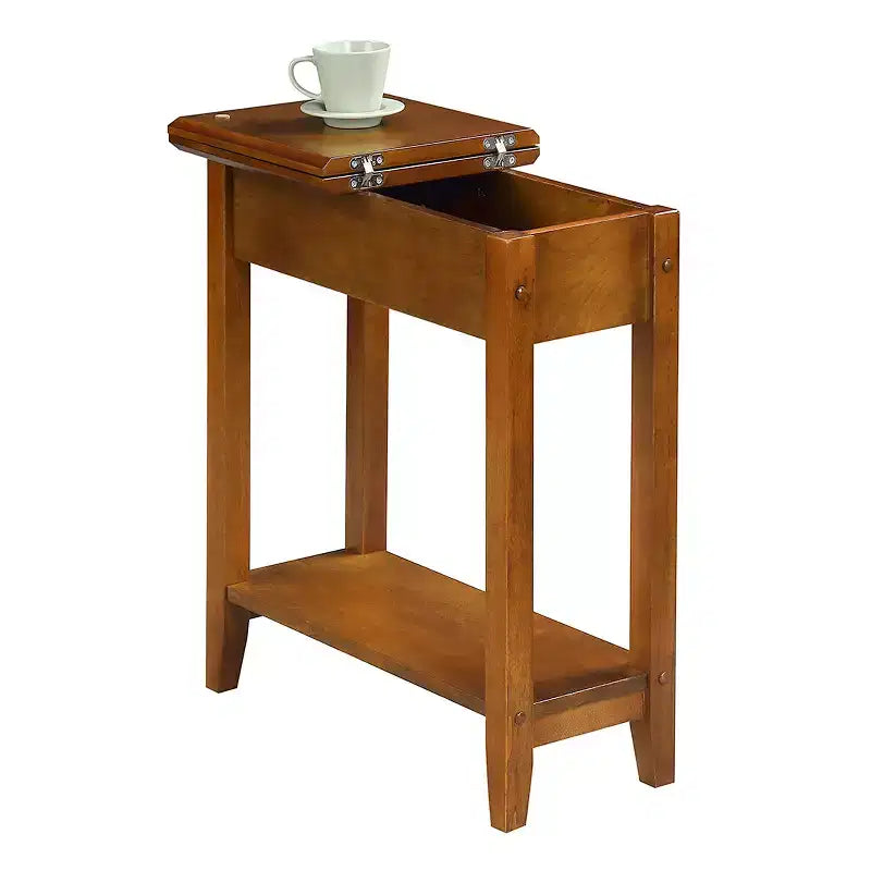 Table d'appoint de 61 cm de hauteur en bois marron avec plateau en forme de cale, 1 pièce