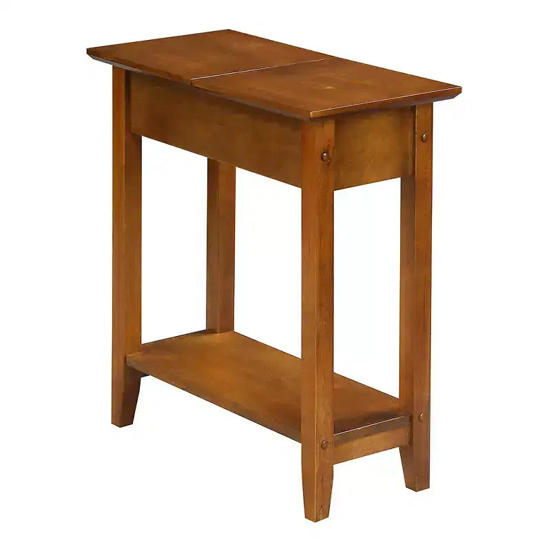Table d'appoint de 61 cm de hauteur en bois marron avec plateau en forme de cale, 1 pièce