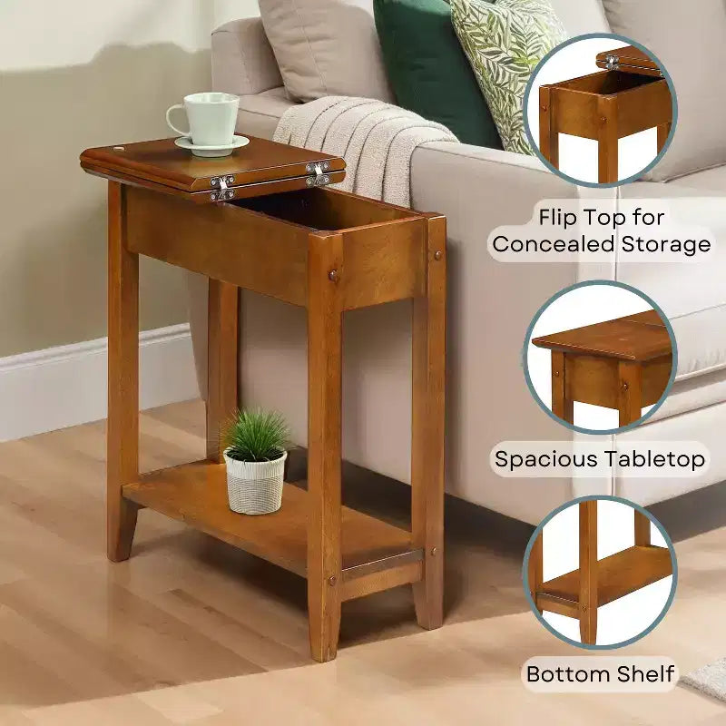 Table d'appoint de 61 cm de hauteur en bois marron avec plateau en forme de cale, 1 pièce
