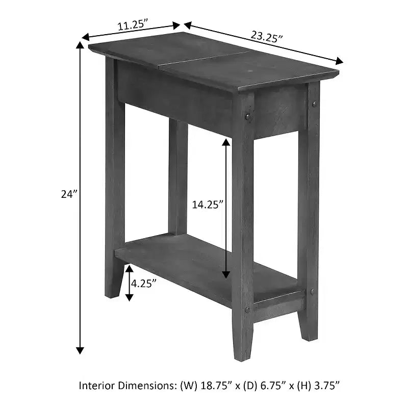 Table d'appoint de 61 cm de hauteur en bois marron avec plateau en forme de cale, 1 pièce