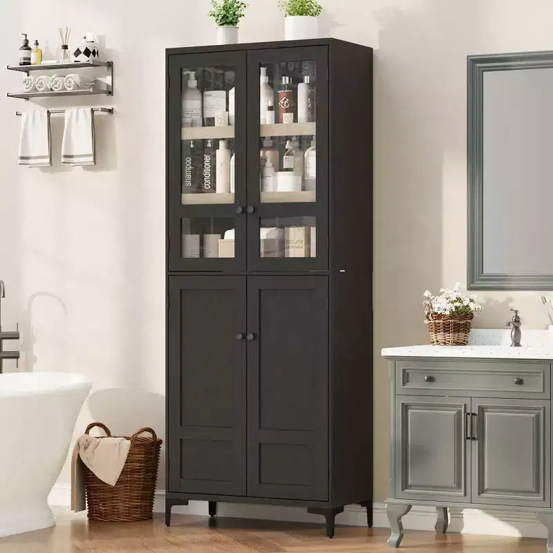 Armoire de rangement à 5 niveaux de 71 pouces de haut, organisateur de garde-manger à 4 portes avec étagères réglables pour cuisine, salle de bain, salle à manger