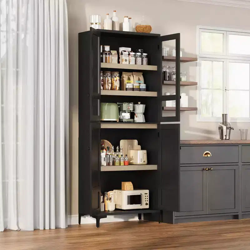 Armoire de rangement à 5 niveaux de 71 pouces de haut, organisateur de garde-manger à 4 portes avec étagères réglables pour cuisine, salle de bain, salle à manger